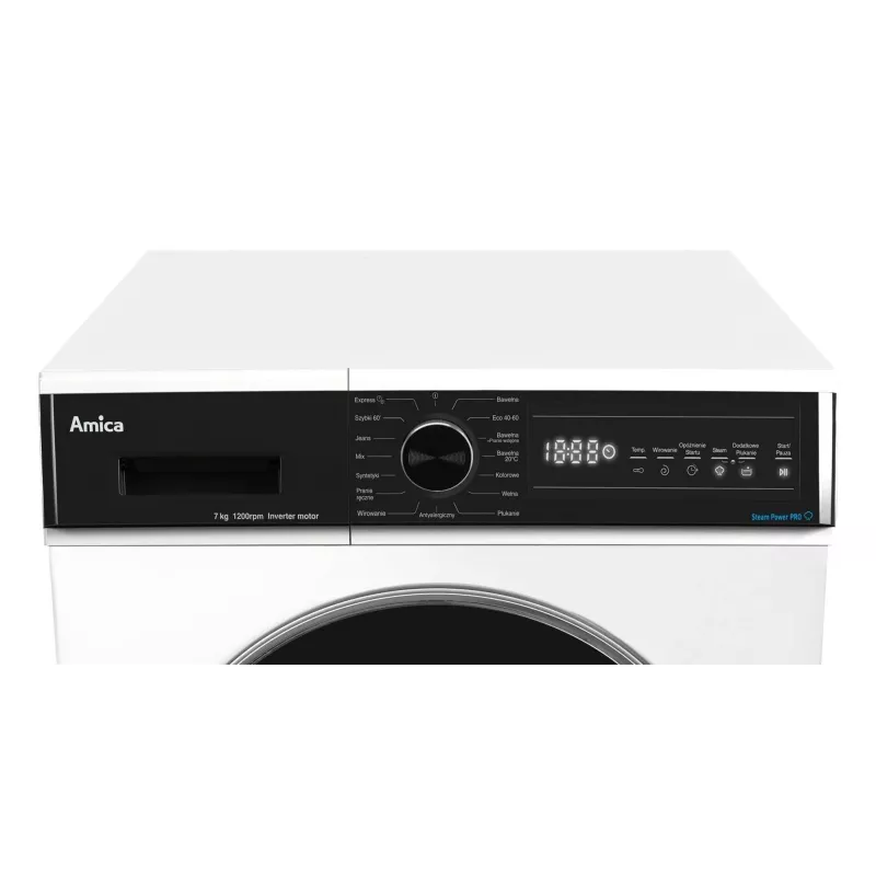Freistehende Waschmaschine AMICA WA3S712BLiSHB, 7 kg, 1200 U/min, 2100 W, LED-Anzeige, schwarze Tür