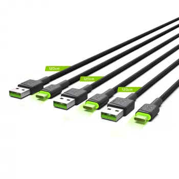 USB-C-Kabel Grün Cell KABGCSET02 1,2 m (USB-A auf USB-C, 2,4 A, 480 Mbit/s) 3er-Pack mit LED-Hintergrundbeleuchtung