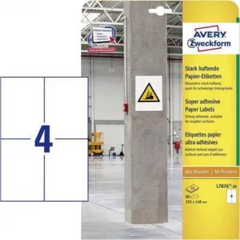 Avery Zweckform L7876 - Extra strength permanent adhesive rectangular paper labels - weiß - 100 x 148 mm 80 Rolle(n) (20 Rolle(n) x 4) (L7876-20)