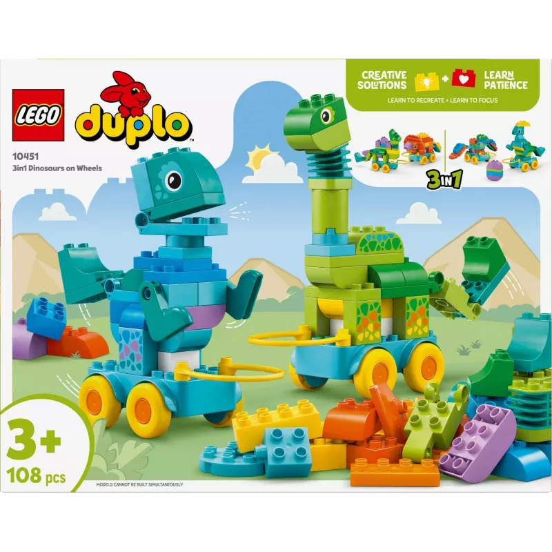 Konstruktionsspielzeug LEGO DUPLO 10451 Dinosaurier auf Rädern 3-in-1-Set, 108 Teile, Alter 3+, Höhe 220 mm