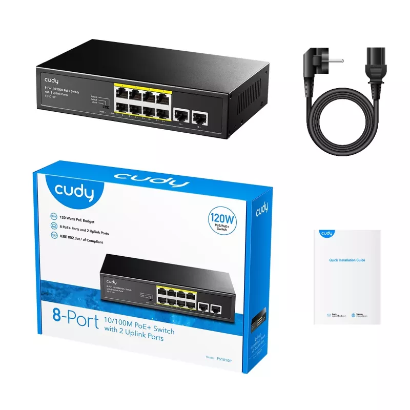 Cudy FS1010P Netzwerk-Switch Fast Ethernet (10/100) Power over Ethernet (PoE) Schwarz