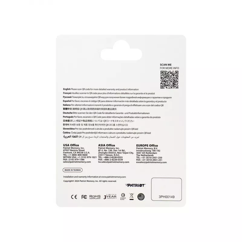 MicroSDXC-Speicherkarte PATRIOT 512GB V30 U3 Klasse 10, Lesen 90 MB/s, Schreiben 80 MB/s, mit Schreibschutzschalter