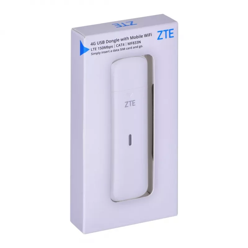 USB Mobilfunkmodem ZTE MF833N, tragbarer USB-Formfaktor, 4G LTE-FDD/TDD bis zu 150 Mbit/s, HSUPA/2G-Unterstützung, microSD-Steckplatz, weiß