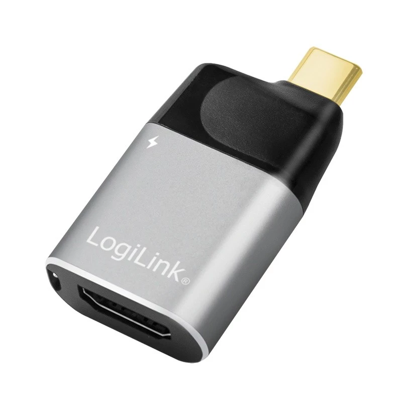 LogiLink USB 3.2 Gen2 Type-C Adapter C/M auf HDMI-A USB-C 4K PD Alu Schwarz/Grau
