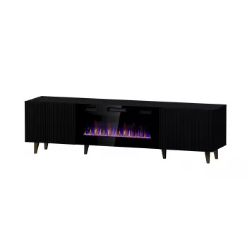 TV-Schrank Cama Meble PAFOS EF mit elektrischem Kamin 180x42x49 cm, schwarz matt, 2 Türen, 1400–1600 W
