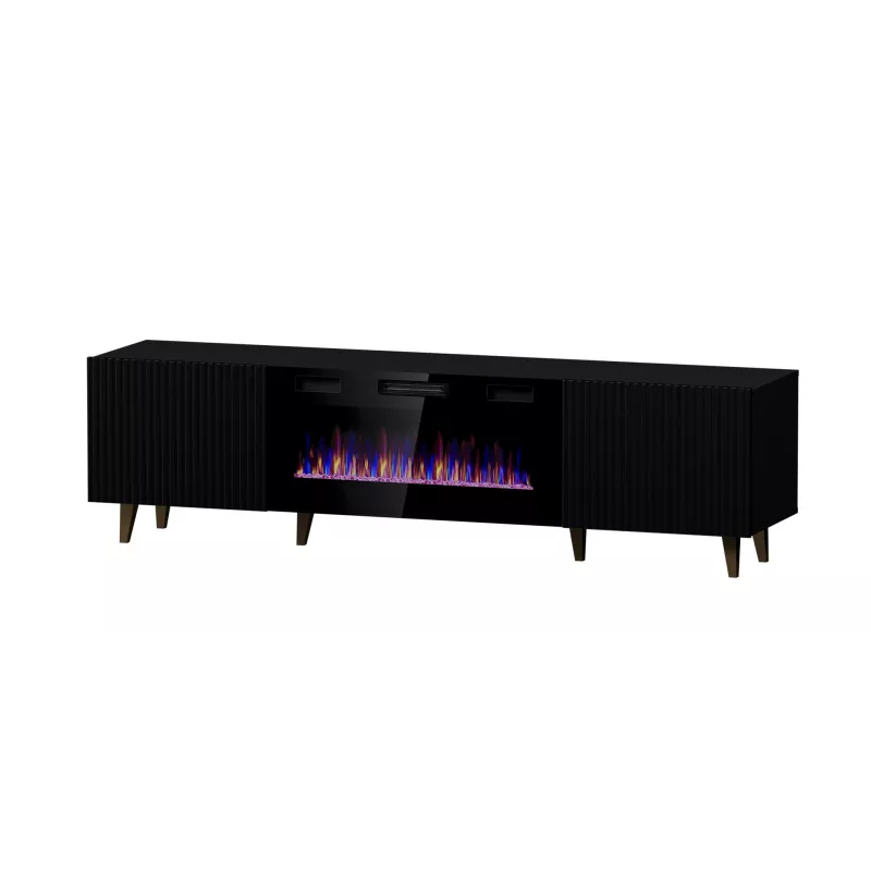 TV-Schrank Cama Meble PAFOS EF mit elektrischem Kamin 180x42x49 cm, schwarz matt, 2 Türen, 1400–1600 W