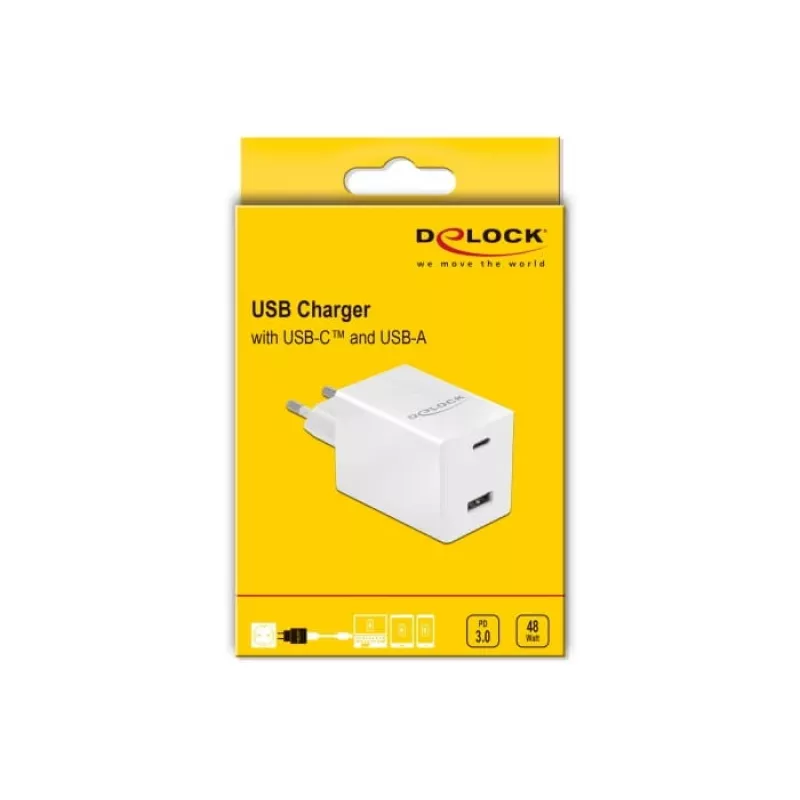 Ladegerät DeLOCK USB GaN Ladegerät USB Type-C PD 3.0 und USB Type-A 48 W