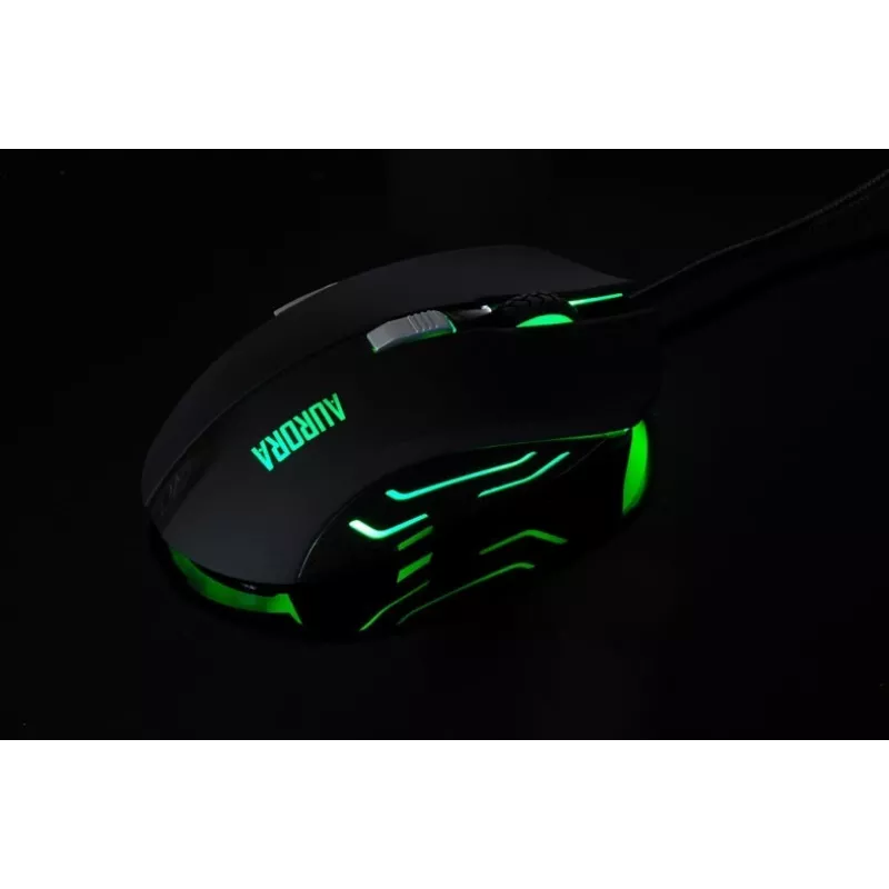 Kabelgebundene optische Maus IBOX Aurora A-1 — rechtshändig, 6 Tasten, 2400 DPI, USB Typ-A, LED-Beleuchtung, 1,8 m Kabel