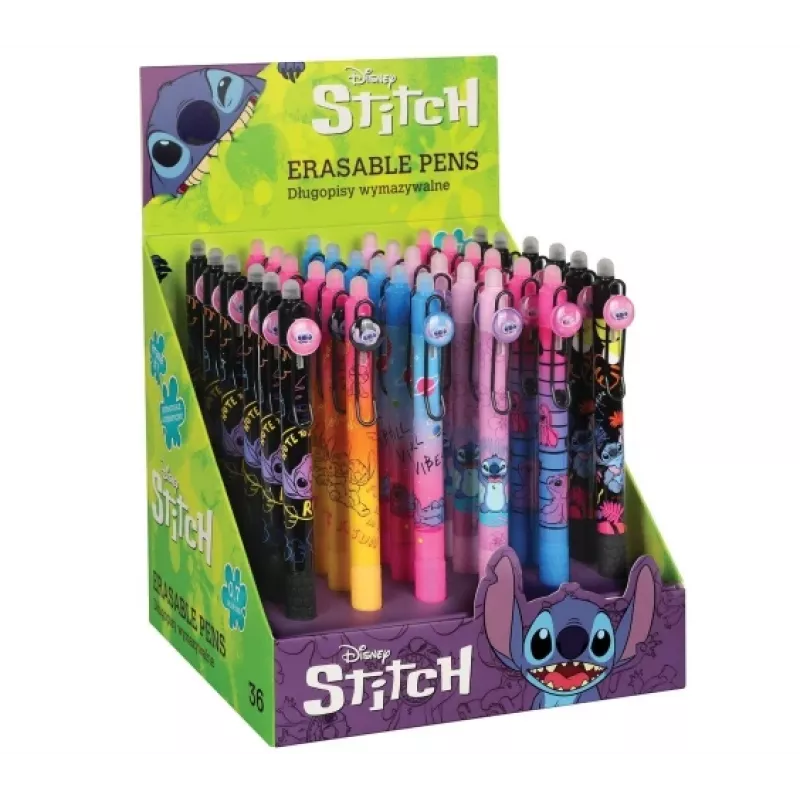 Einziehbarer, radierbarer Kugelschreiber mit Gummibeschichtung CoolPack Disney Stitch Schwarz