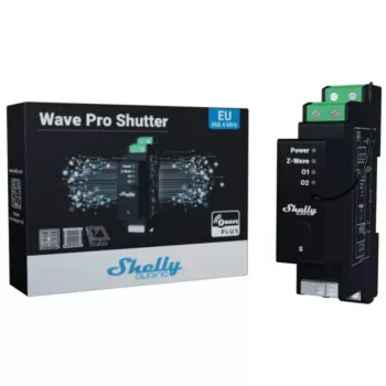 Rollladensteuerung Shelly Wave Pro Shutter, schwarz, Kunststoffgehäuse, 110–240 V AC, 50–60 Hz, 0,3 W, 19×69×94 mm