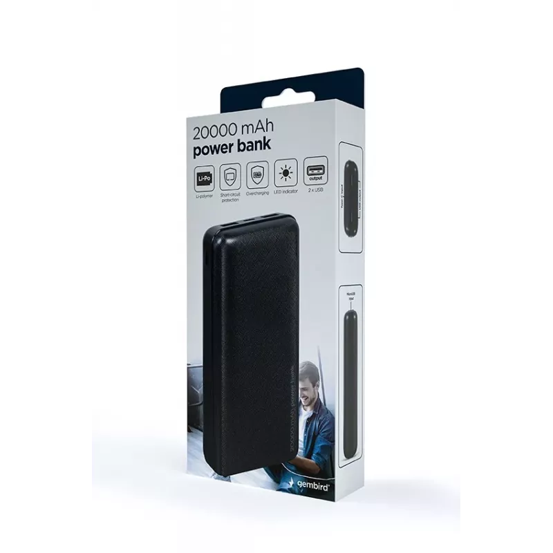 Gembird PB20-02 Powerbank Lithium-Polymer (LiPo) 20000 mAh Schwarz