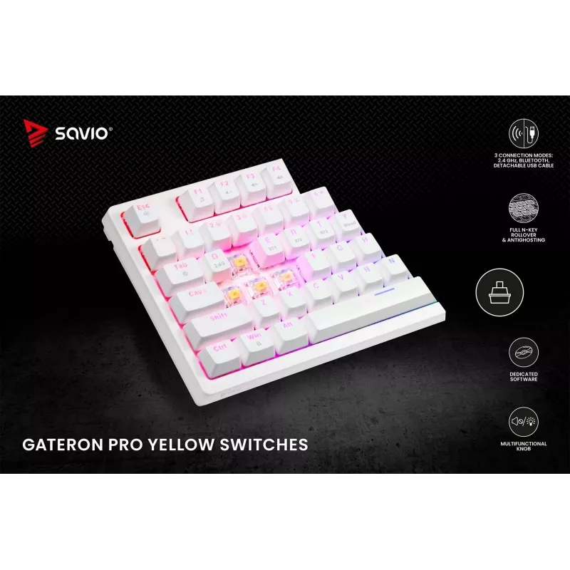 SAVIO PHENIX WHITE Kabellose Mechanische Tastatur, Gateron Red Pro, ABS