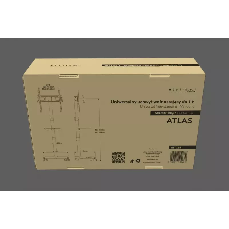 Mobiler TV-Ständer MONTIS MT191 ATLAS für Bildschirme von 26–60 Zoll, max. Tragfähigkeit 35 kg, VESA bis 400x400