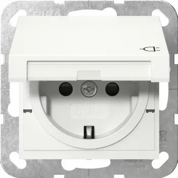 Schuko-Steckdose GIRA System 55, weiß, IP44, 220–250 V, 50/60 Hz, Tiefe 32 mm