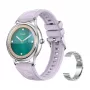 Smartwatch Colmi L28 Silber-Lila mit lilafarbenem Lederarmband