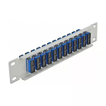 Glasfaser-Patchpanel DeLOCK 10 Zoll 12 Port SC Duplex Blau 1U Grau