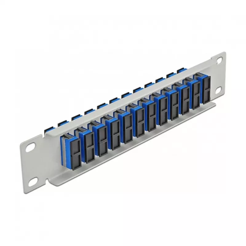 Glasfaser-Patchpanel DeLOCK 10 Zoll 12 Port SC Duplex Blau 1U Grau