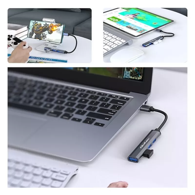 USB-Hub QOLTEC 53792, USB-C 3.1 auf 4 Ports (USB 3.0 x1, USB 2.0 x3)