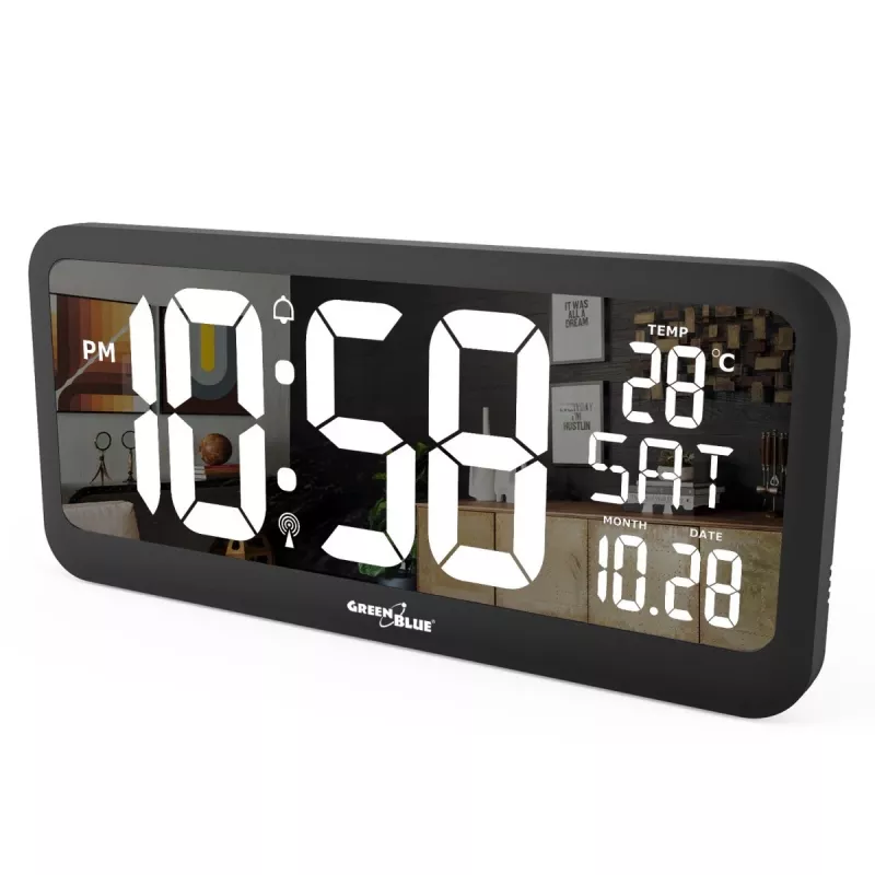 Große Digitaluhr Wandmontage freistehend mit Temperatursensor 37x17cm LCD-Anzeige Netzadapter & batteriebetrieben