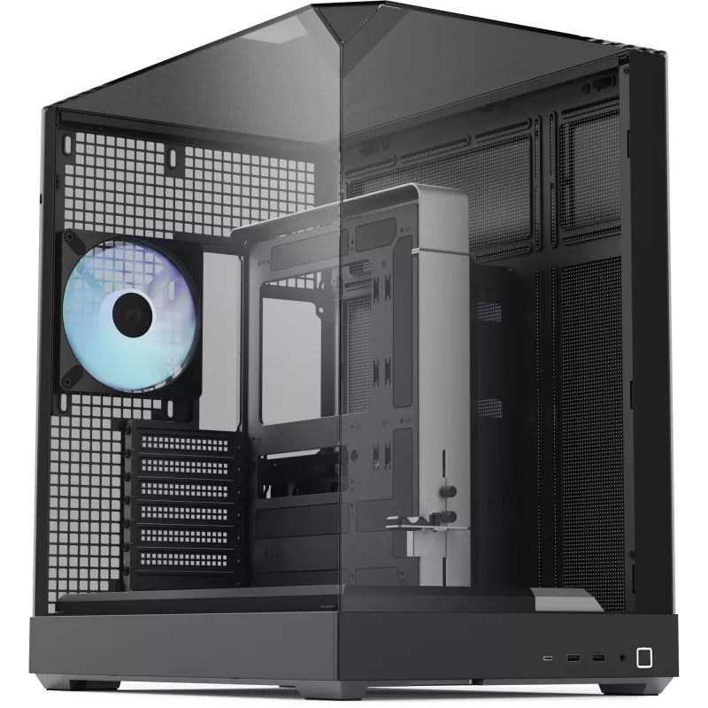 Tower-Gehäuse APNX V2 mit drei gehärteten Glasscheiben, schwarz