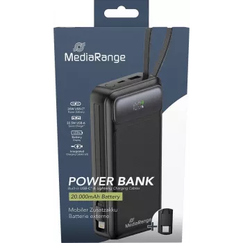 Powerbank MediaRange MRMA756 — 20000 mAh LiPo, 15 W Ausgang, USB-A + USB-C, schwarz
