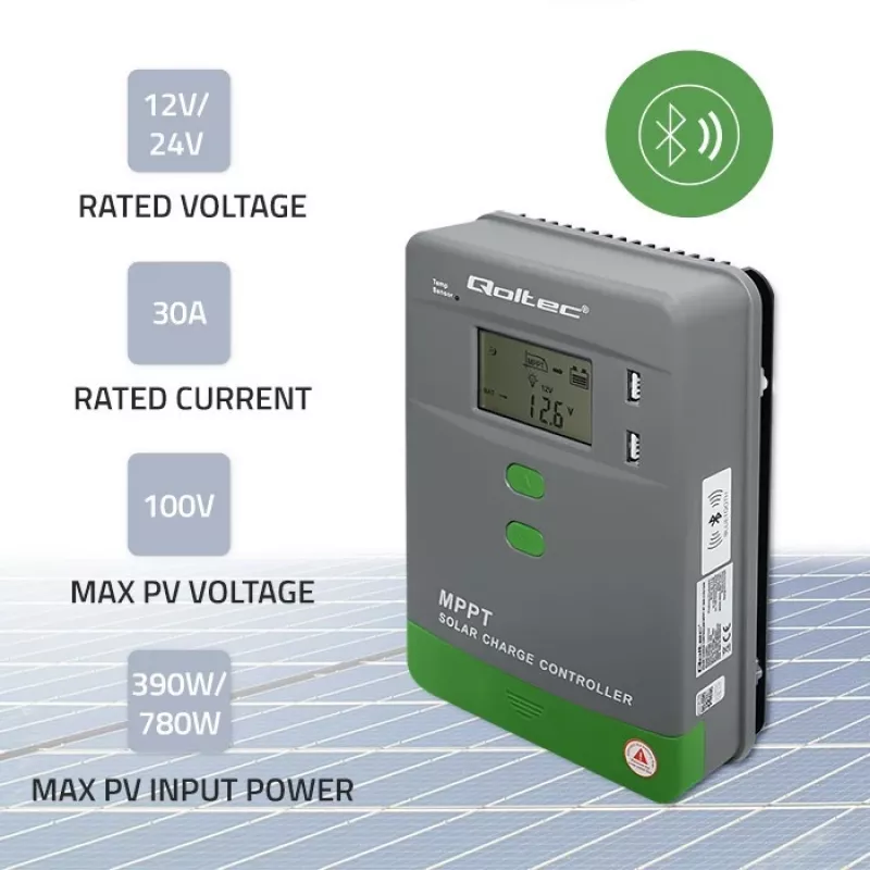 MPPT Solar-Laderegler QOLTEC 53662 mit Temperatursensor