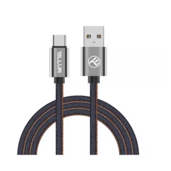 USB-Datenkabel Tellur USB auf Type-C 1 m Denim, geflochtenes 1m-Kabel zum Laden und Datenübertragen