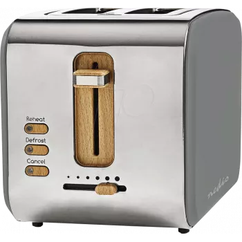 NEDIS N KABT510EGY - Toaster, 2 breite Schlitze, Soft-Touch, Grau (KABT510EGY)