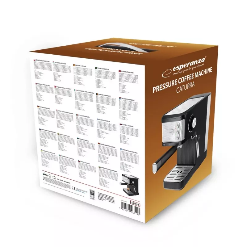 Espresso-Kaffeemaschine ESPERANZA EKC011 — 1,8 L Wassertank, 850 W, 20 bar, Touch-Bedienung, Milchaufschäumer