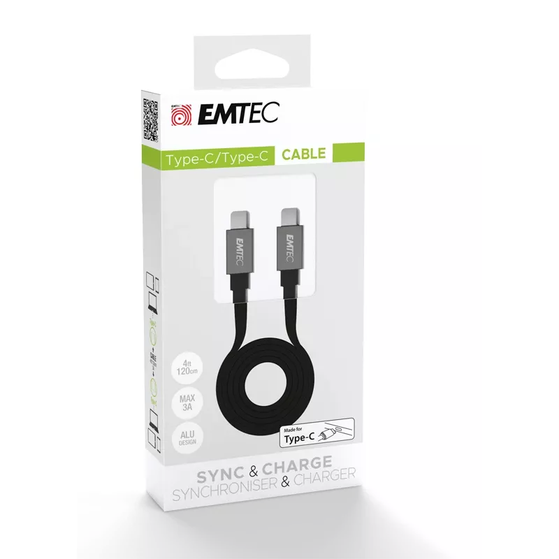 USB-Kabel Emtec T700C2 1,2 m USB-C Schwarz