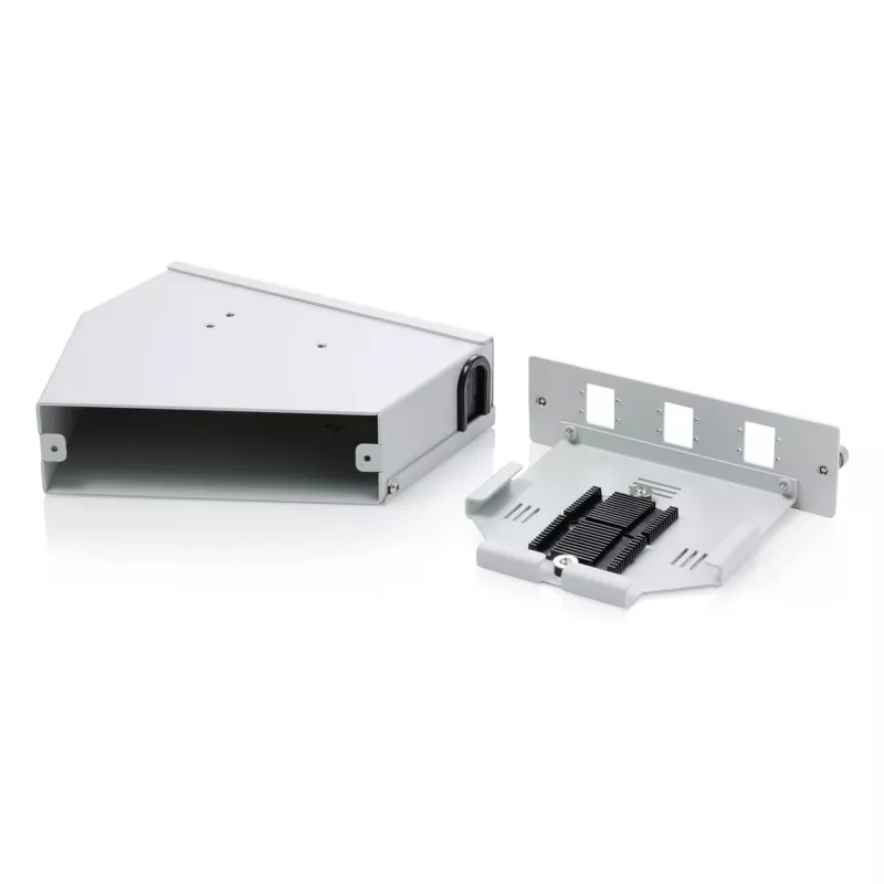 DIN-Schienen-Glasfaser-Spleißverteiler DIGITUS DN-96894 — abgewinkelt, 6 SC SX / LC DX, Aluminium, grau