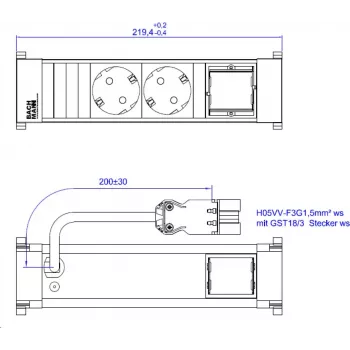 Steckdosenleiste Bachmann 916.701 mit 2× CEE 7/3 und 1× CM-Steckdose