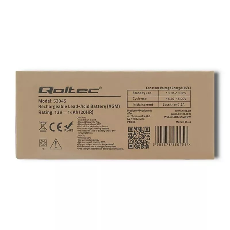 Qoltec 53045 AGM-Akku 12V 14Ah