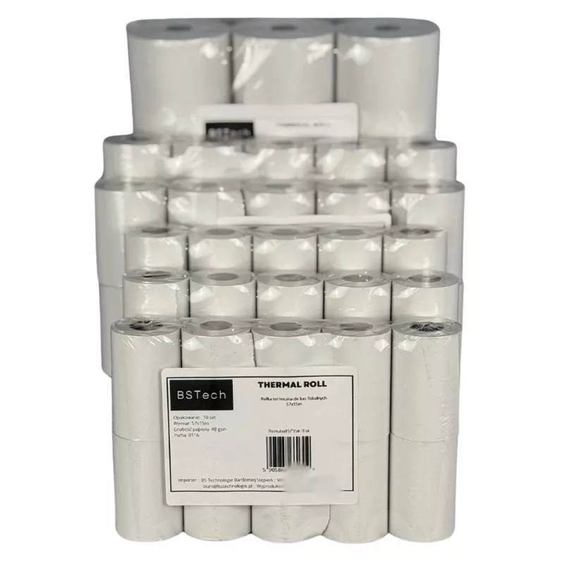BSTech Papierrolle Thermopapier für Registrierkassen, Fiskal 57x15m, 10 Stück