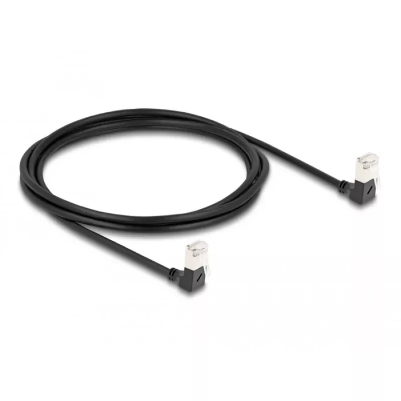 DeLOCK RJ45 Netzwerkkabel Cat.6A S/FTP schlank 90° nach unten 2 m schwarz