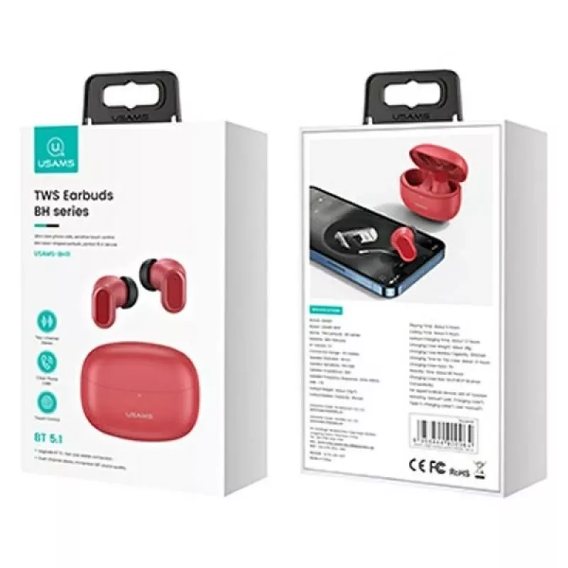 Kabellose TWS-Ohrhörer usams BH-Serie BHUBH03 Bluetooth 5.1, rot — In-Ear, Ladecase