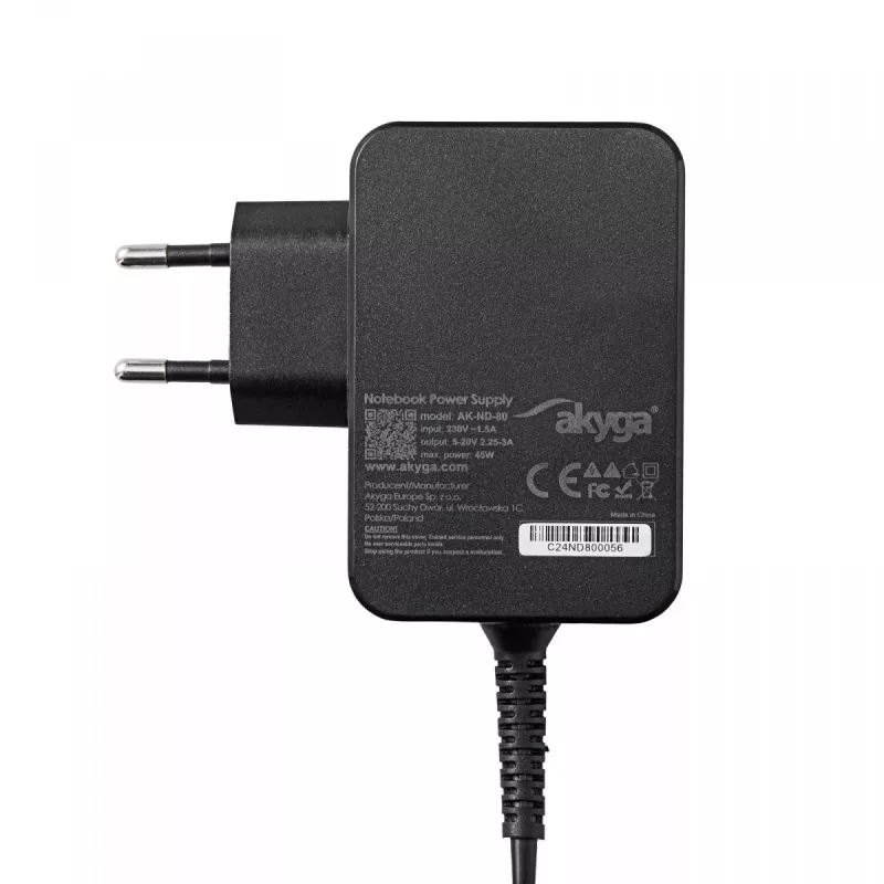 Netzteil Akyga AK-ND-80 45W 20V Ausgang, einstellbar 2,25–3 A