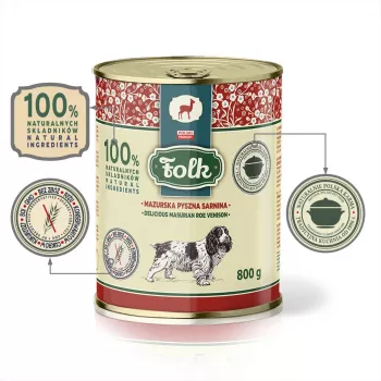 FOLK Delicious Masurian Reh-Wild – Nassfutter für Hunde – 800 g