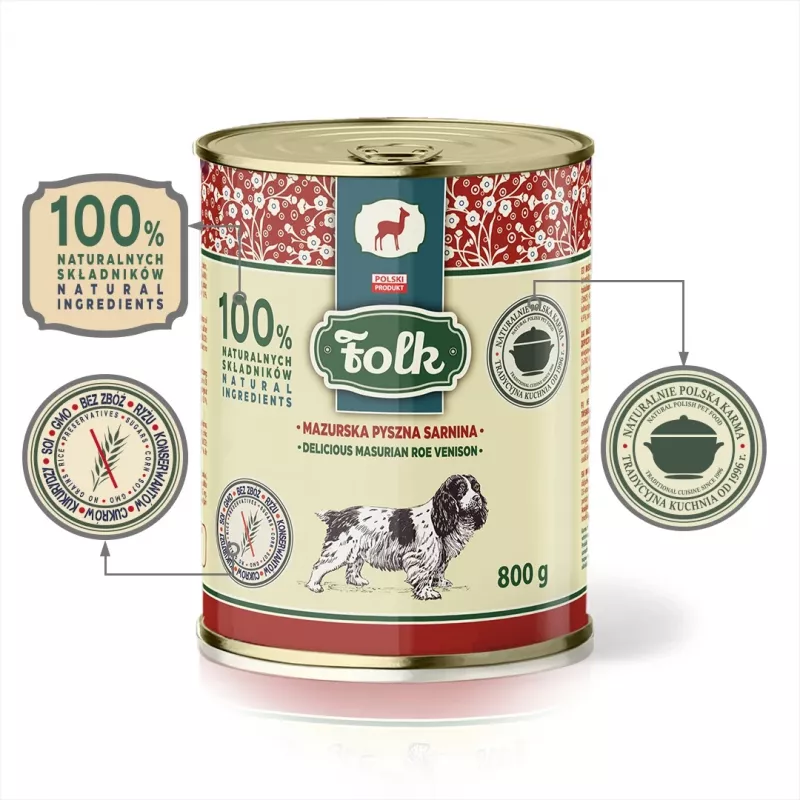 FOLK Delicious Masurian Reh-Wild – Nassfutter für Hunde – 800 g