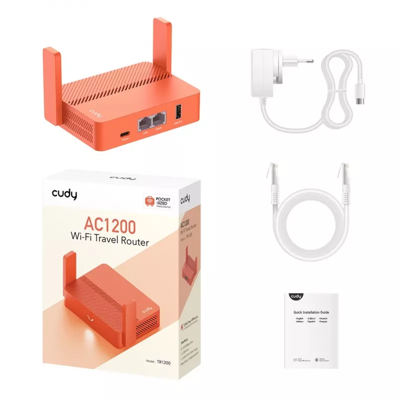 Tragbarer Router Cudy AC1200 (TR1200) – Orange, Netzbetrieb, 1x RJ-45 LAN/WAN, USB 2.0