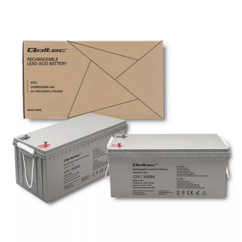 Wiederaufladbare AGM-Batterie QOLTEC 53069 12V 200Ah für Backup-Stromversorgung und USV-Systeme