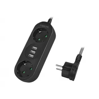 Stromverlängerungskabel LogiLink LPS262U 1,5 m 2 AC-Steckdosen Innenbereich Schwarz