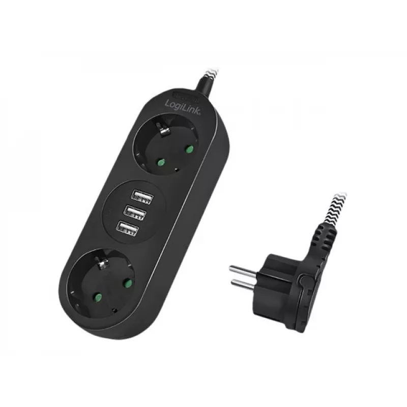 Stromverlängerungskabel LogiLink LPS262U 1,5 m 2 AC-Steckdosen Innenbereich Schwarz