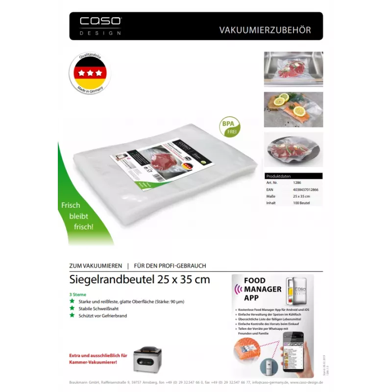 Caso | Siegelrandbeutel | 01286 | 100 Beutel | Maße (B x L) 25 x 35 cm