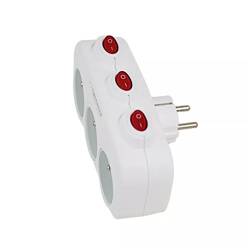 Stromverteiler ESPERANZA ELK307W — 3-fach geschalteter Innenadapter, Stecker Typ E, 220–240 V, 16 A, 3680 W, weiß