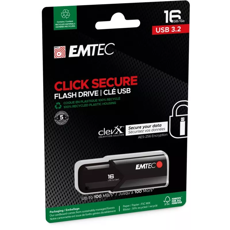 USB-Stick Emtec B120 Click Secure 16 GB USB Typ-A 3.2 Gen 2 Schwarz