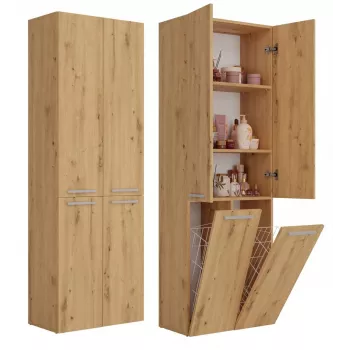 Badezimmer-Aufbewahrungsschrank top e shop NEL 2K DD ART KPL — Eichenrahmen, freistehend, 600×300×1740 mm, 3 Regale