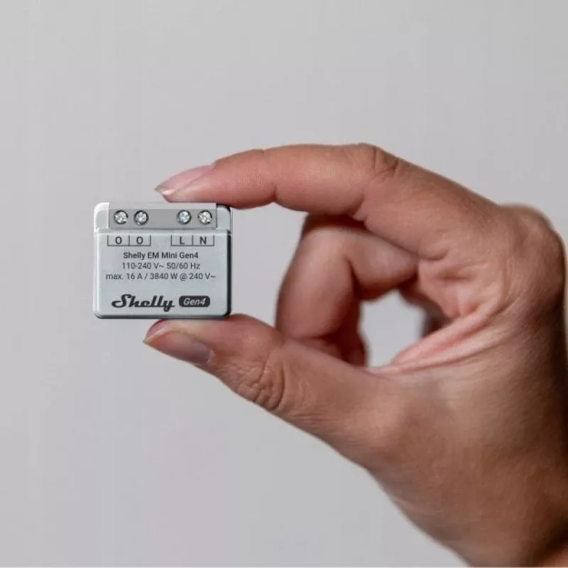 Smart-Relais Shelly Relay EM Mini Gen4 1-Kanal Wi‑Fi Matter Zigbee Bluetooth 8A, 110–240V, Energiezähler