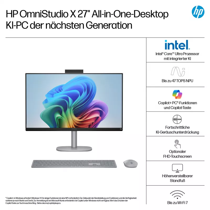 HP OmniStudio X 27-cs1077ng 27 Zoll FHD Touch All-in-One PC, Intel Core Ultra 7 256V, 16 GB RAM, 1 TB SSD