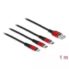 USB-Ladekabel DeLOCK 3-in-1 Typ-A auf Lightning / 2 x USB Typ-C 1 m schwarz / rot